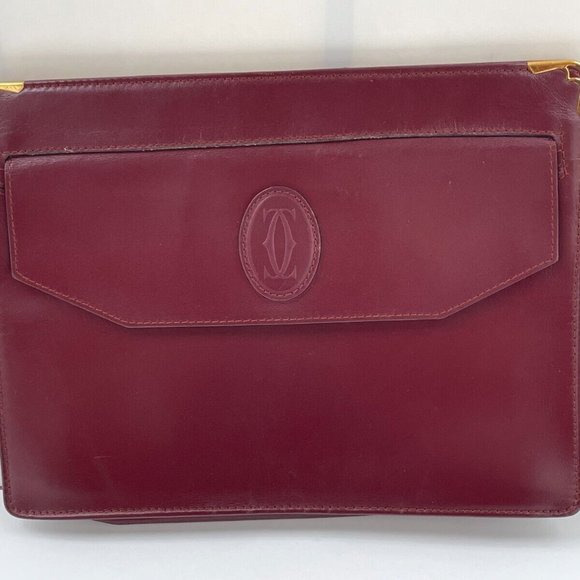 Cartier Handbags - Must De Cartier Paris Women Burgundy Bordeaux Leather Clutch Bag Purse Authentic